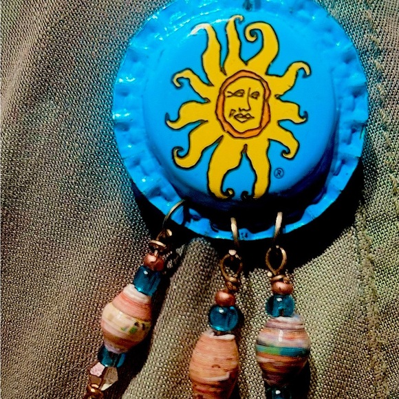 Sunburst Blue Dangle Earrings - Picture 2 of 3